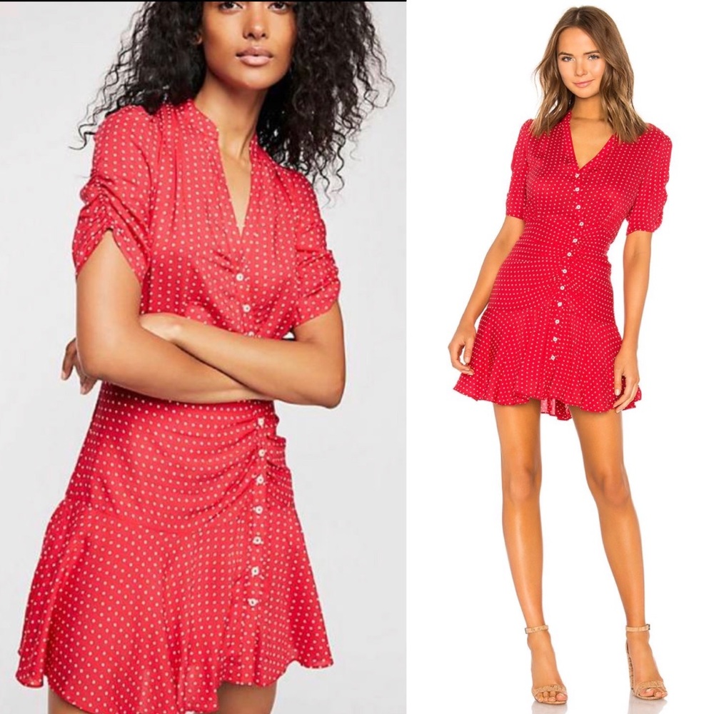 FREE PEOPLE PIPPA POLKA DOT PRINT MINI DRESS RED L